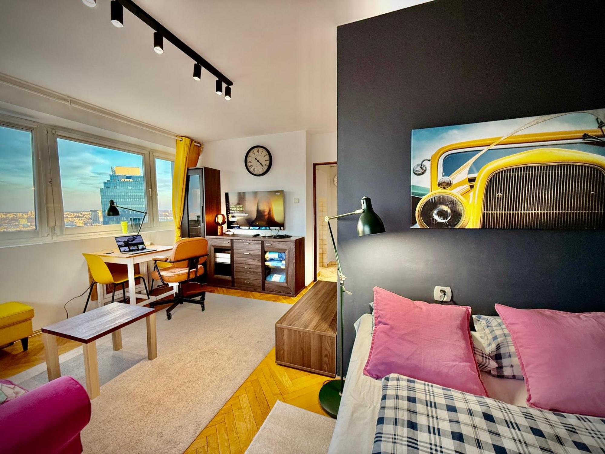 Super Apartment Yellow 2X Metro Fast Wifi 1 Gbs Netflix Panorama Miasta Warsaw Luaran gambar
