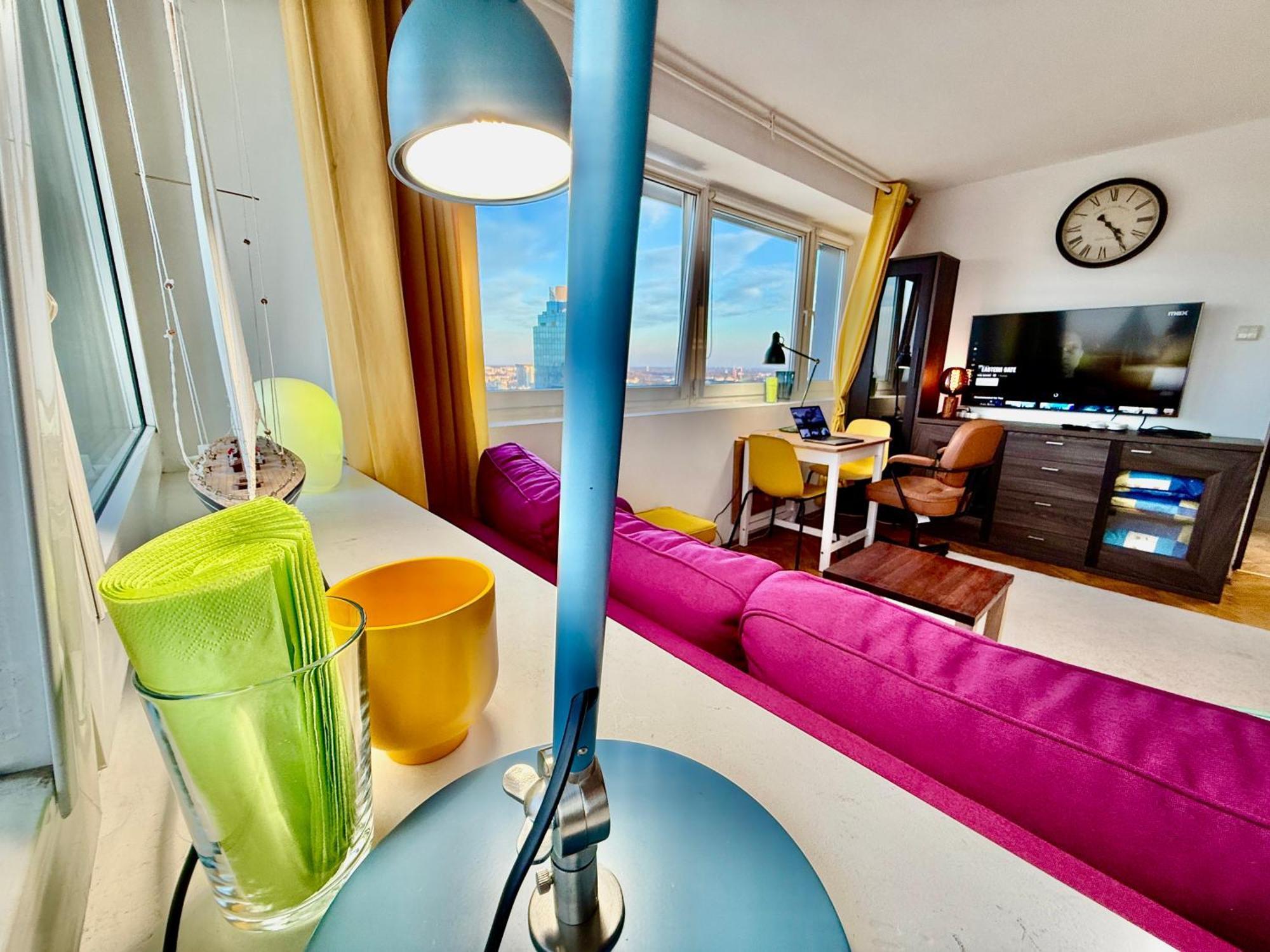 Super Apartment Yellow 2X Metro Fast Wifi 1 Gbs Netflix Panorama Miasta Warsaw Luaran gambar